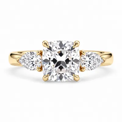 Carlotta Cushion Three Stone Ring