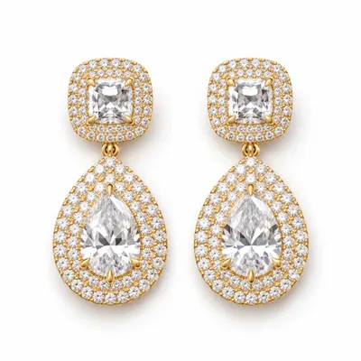 Fontaine Cushion & Pear Drop Earrings