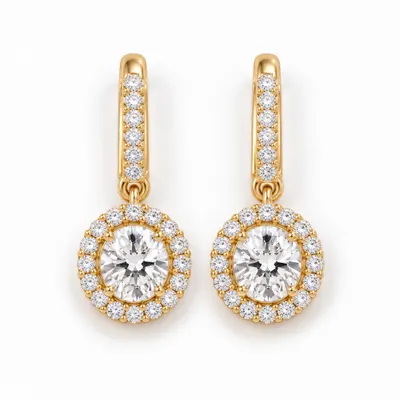 The Petersham Oval Diamond Halo Drop Earrings