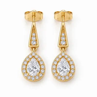 The Tedworth Pear Diamond Halo Drop Earrings
