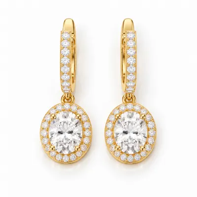 The Wharfedale Oval Diamond Halo Drop Earrings