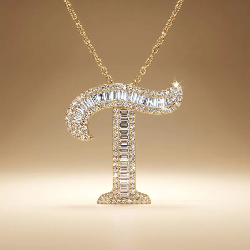 Letter T - Baguette Pendant