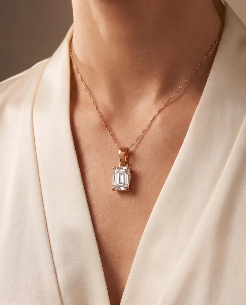 Colonnade Emerald Cut Claw Set Pendant