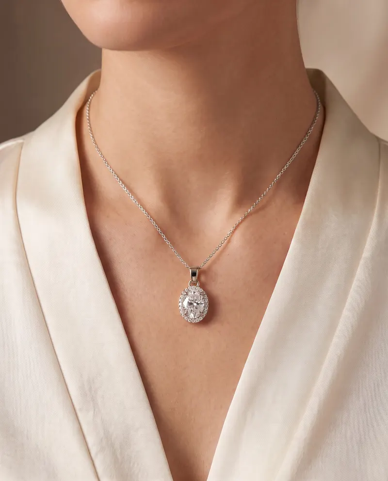 Nerina Oval Halo Pendant