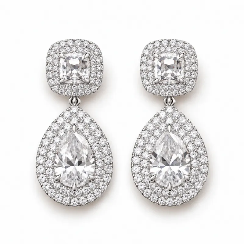 Fontaine Cushion & Pear Drop Earrings
